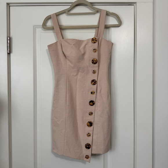 Finders Keepers 4 Khaki Tia Mini Dress ~ Asymmetric Button Front Y2K Preppy - Picture 2 of 8